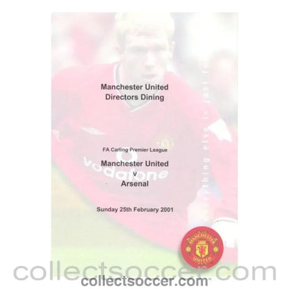2001 - Manchester United v Arsenal menu 25/02/2001