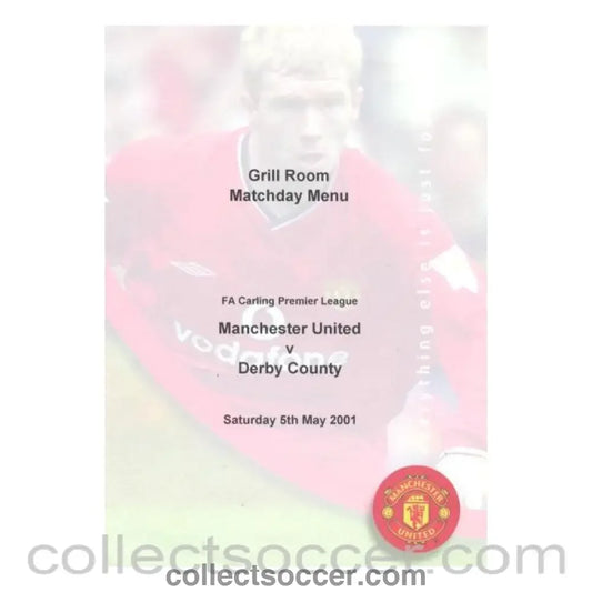 2001 - Manchester United v Derby County menu 05/05/2001