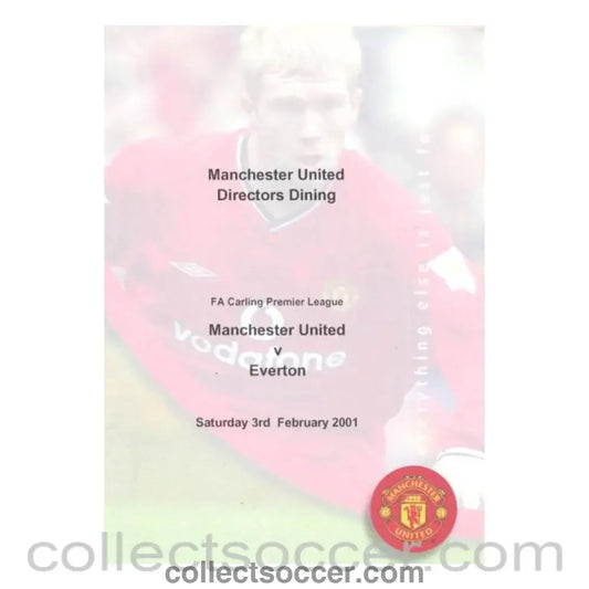 2001 - Manchester United v Everton menu 03/02/2001