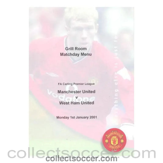 2001 - Manchester United v West Ham United menu 01/01/2001