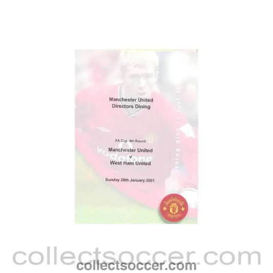 2001 - Manchester United v West Ham United menu 28/01/2001