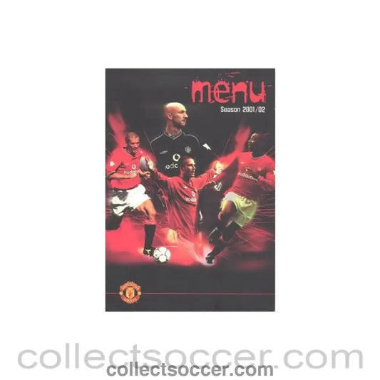 2001 - Manchester United v West Ham United menu in cover 08/12/2001