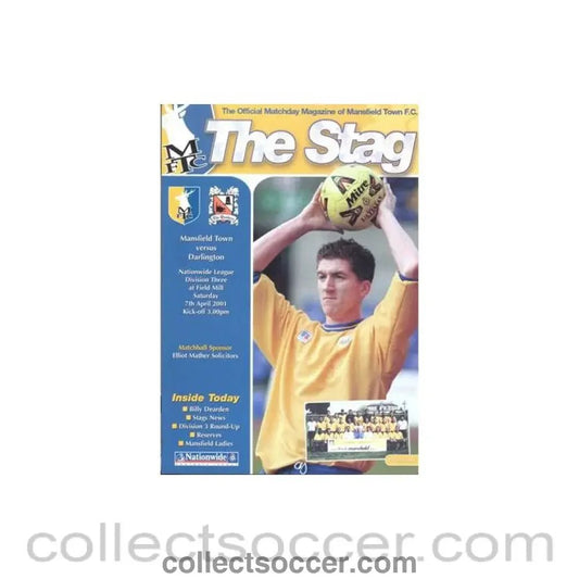 2001 - Mansfield Town v Darlington official programme 07/04/2001Football League - Collect Soccer