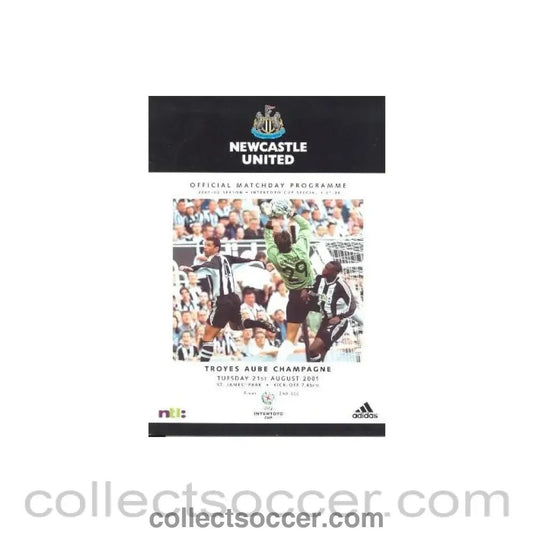2001 - Newcastle United v Troyes Aube Champagne official programme 21/08/2001 Intertoto Cup - Collect Soccer