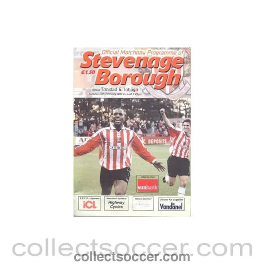 2001 - Stevenage Borough v Trinidad & Tobago official programme 20/02/2001 Friendly - Collect Soccer