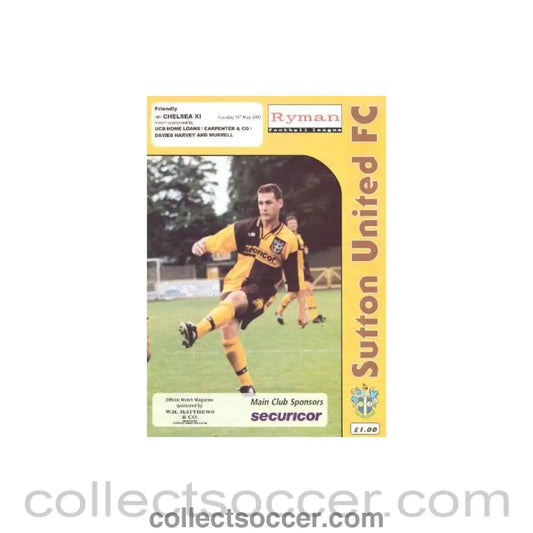 2001 - Sutton United vChelsea XI official programme 15/05/2001 friendly match