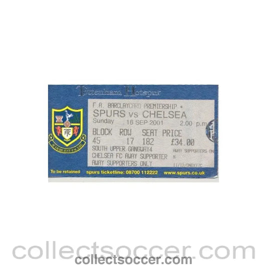 2001 - Tottenham Hotspur v Chelsea ticket 16/09/2001