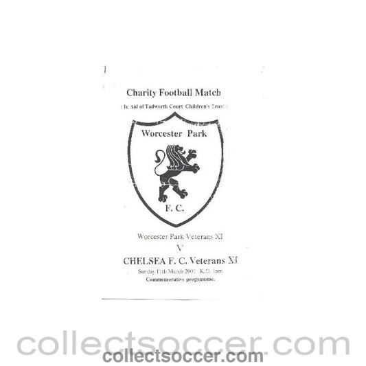 2001 - Worcester Park Veterans XI vChelsea Veterans XI official programme 11/03/2001 Charity Match - Collect Soccer