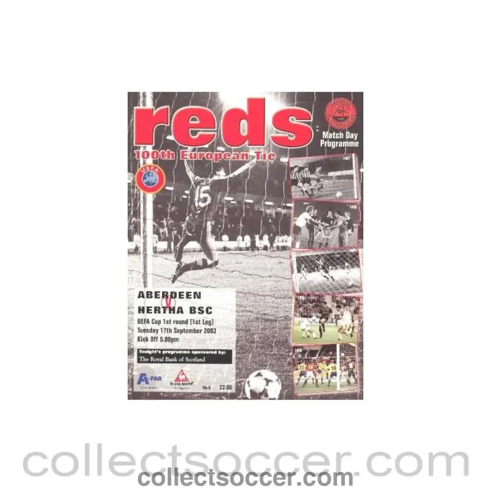 2002 - Aberdeen v Hertha Berlin official programme 17/09/2002 UEFA Cup - Collect Soccer