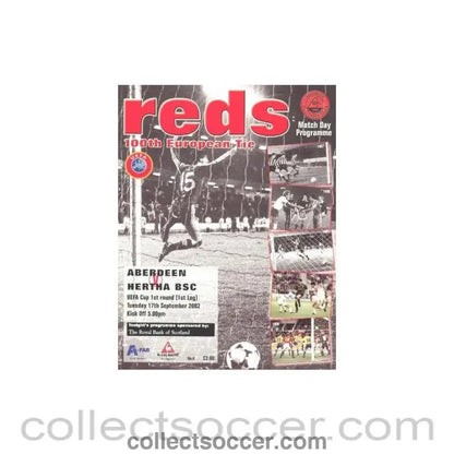 2002 - Aberdeen v Hertha Berlin official programme 17/09/2002 UEFA Cup - Collect Soccer