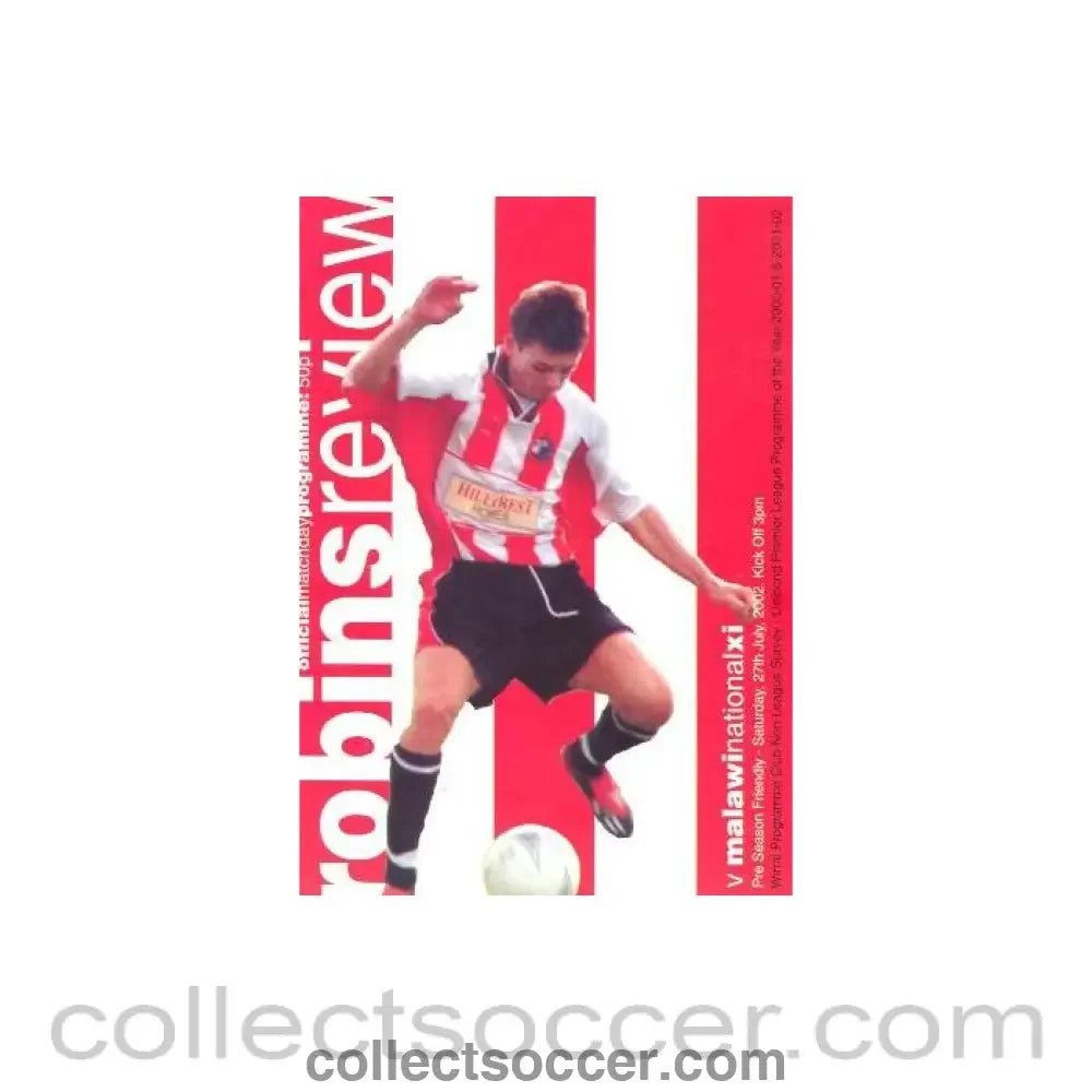 2002 - Altricham v Malawi National XI official programme 27/07/2002 - Collect Soccer
