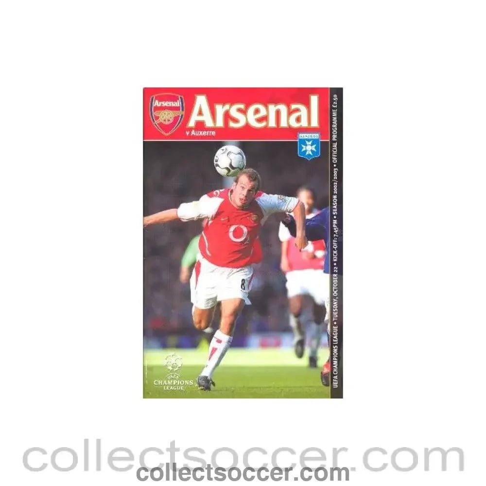 2002 - Arsenal v Auxerre official programme 22/10/2002 Champions League - Collect Soccer