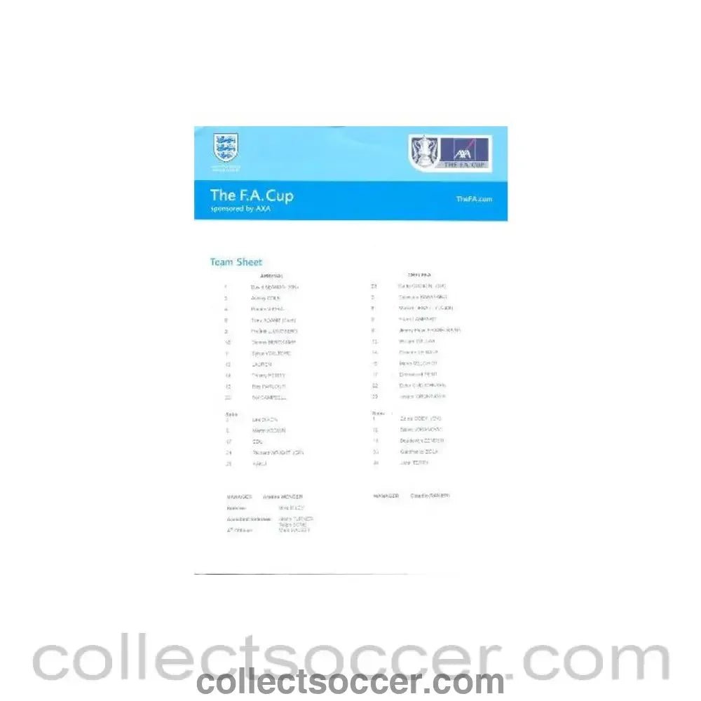 2002 - Arsenal v Chelsea official colour printed teamsheet 04/05/2002 FA Cup Final match, played in Cardiff - Collect Soccer