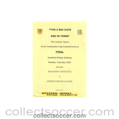 2002 - AtChelsea Beumont Athletics v Stepney Youth Action official programme 2002 - 2003 The London Tigers Asian Community Cup Football Festival Final - Collect Soccer
