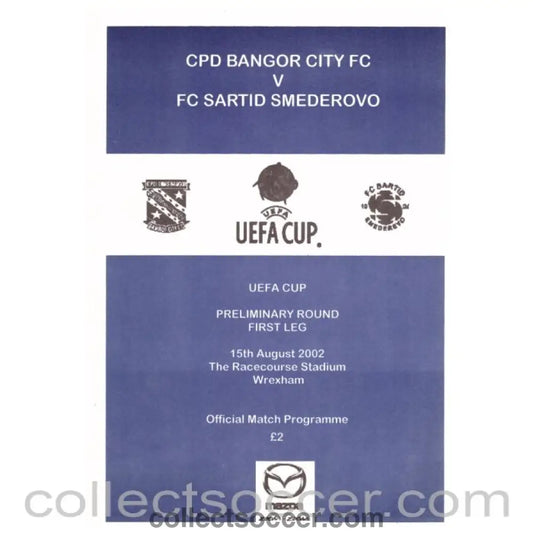 2002 Bangor City v Sartid Smederovo Football Programme - Collect Soccer