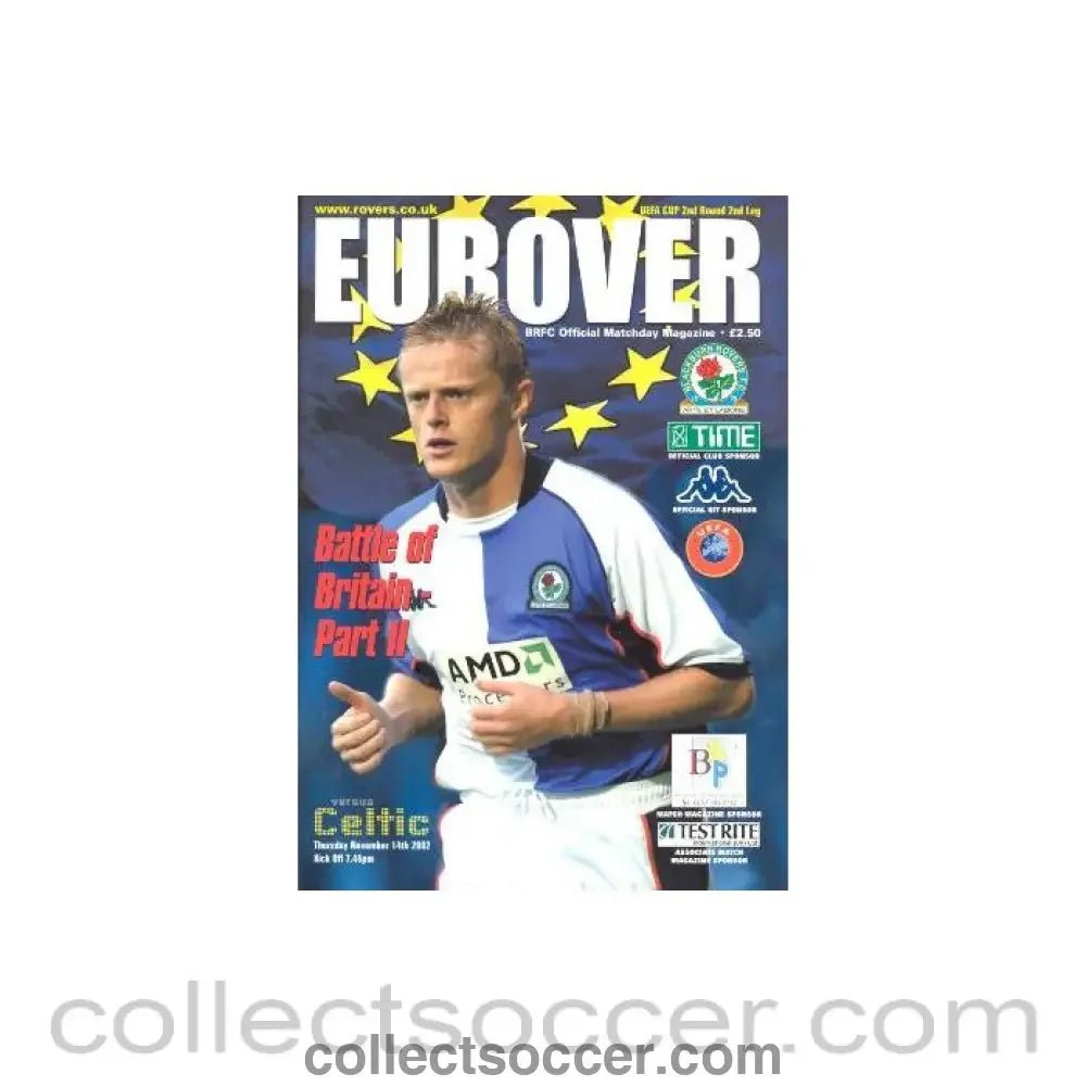 2002 - Blackburn Rovers v Celtic official programme 14/11/2002 UEFA Cup - Collect Soccer