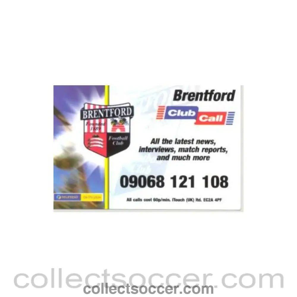 2002 - Brentford Fixtures 2002 - 2003 small card size programme - Collect Soccer