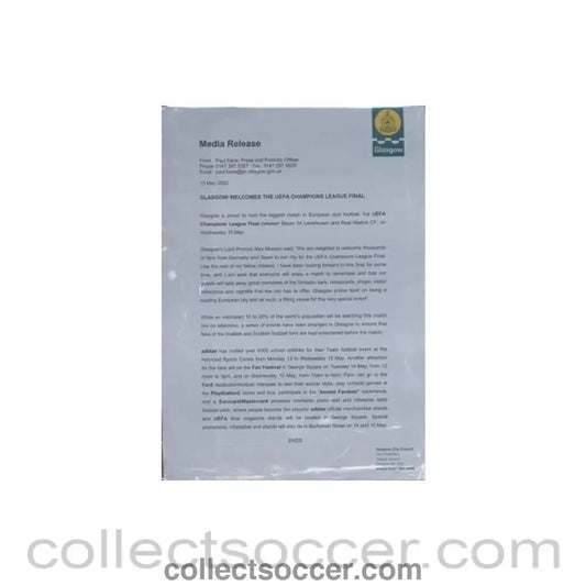 2002 Champions League Final in Glasgow Media Release no branded pen