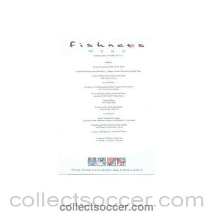 2002 - Chelsea Fishnets menu of 16/11/2002