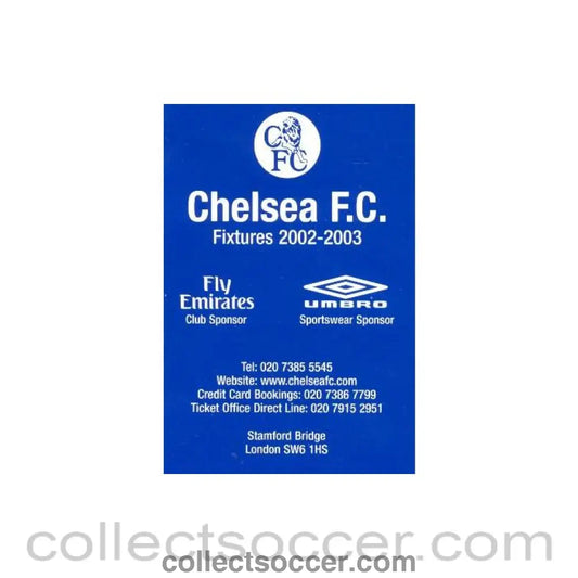 2002 - Chelsea Fixtures 2002-2003