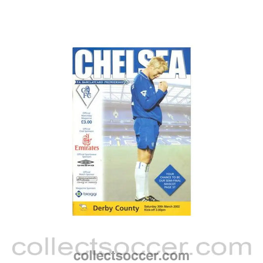 2002 - Chelsea v Derby County official programme 30/03/2002 Premier League reduced price