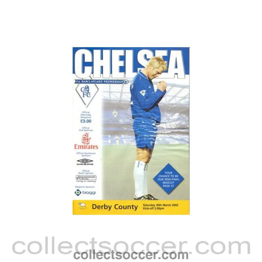 2002 - Chelsea v Derby County official programme 30/03/2002 Premier League reduced price