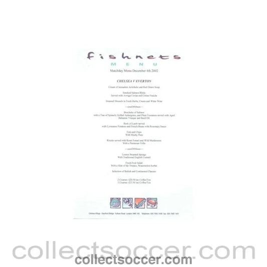2002 - Chelsea v Everton Fishnets menu 04/12/2002
