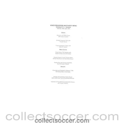 2002 - Chelsea v Everton Kings Brasserie menu 06/04/2002 Premier League - Collect Soccer