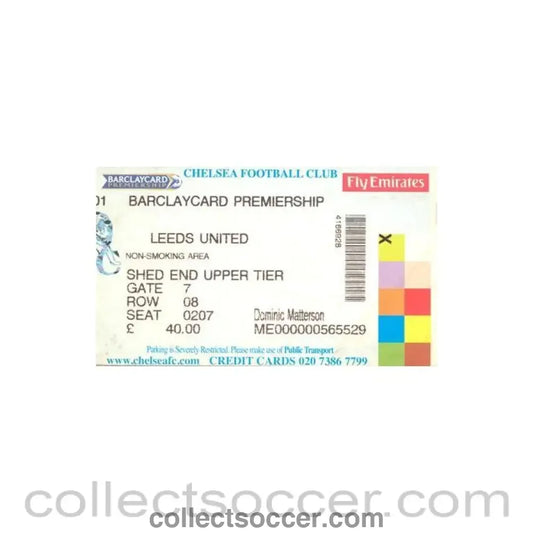 2002 - Chelsea v Leeds United ticket 28/12/2002 Premier League
