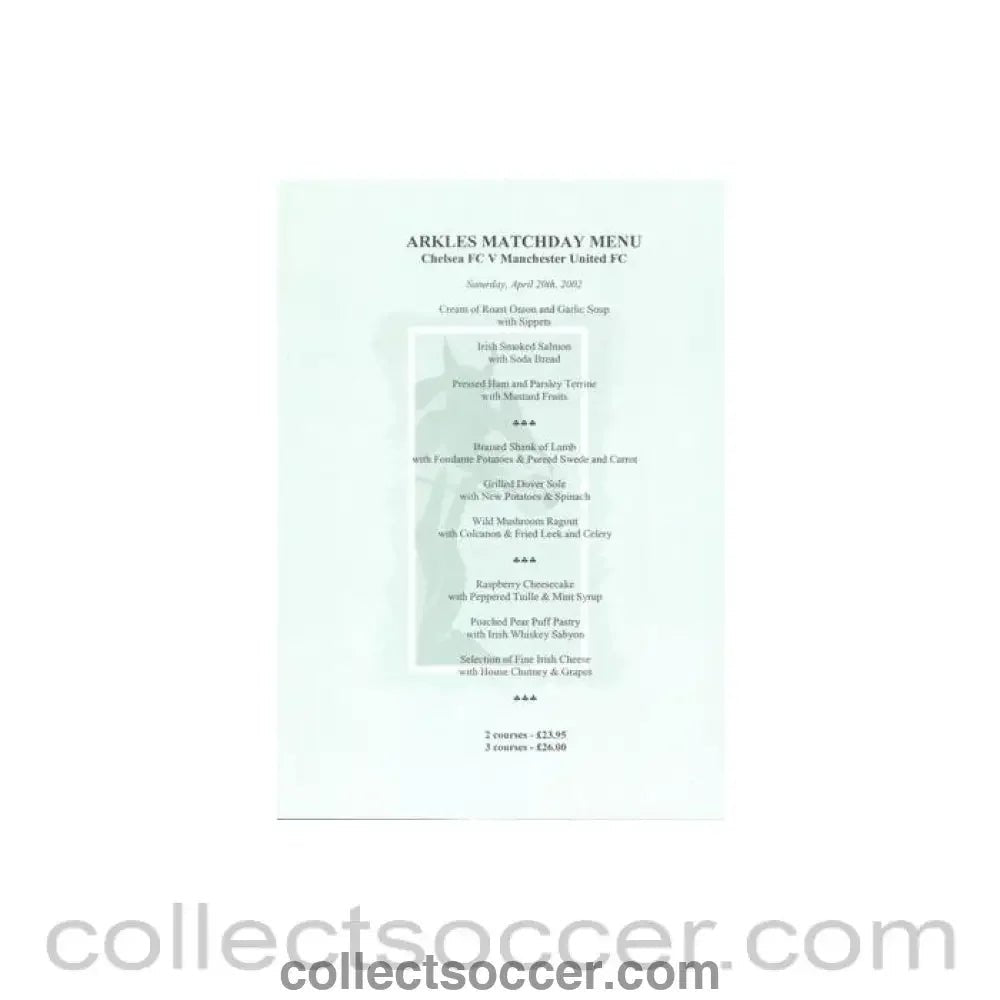 2002 - Chelsea v Manchester United Arkles menu 20/04/2002 - Collect Soccer
