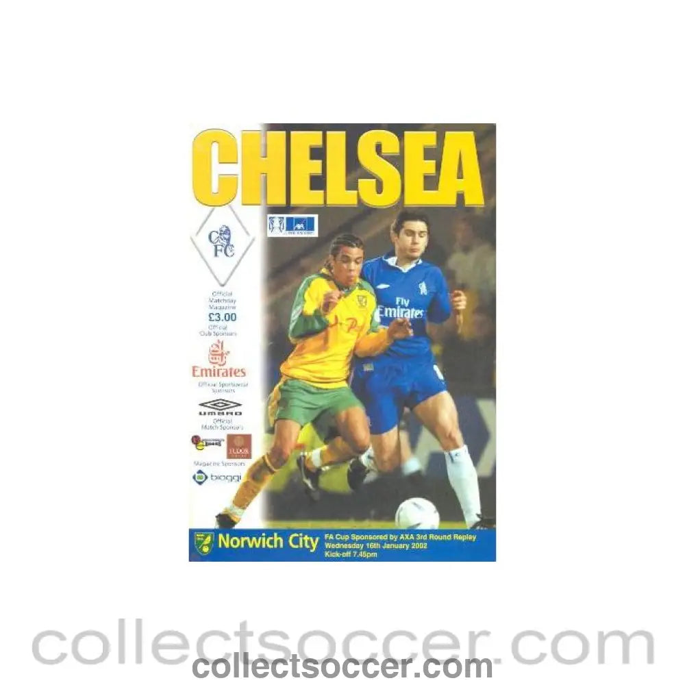 2002 - Chelsea v Norwich City official programme 16/01/2002 F.A. Cup
