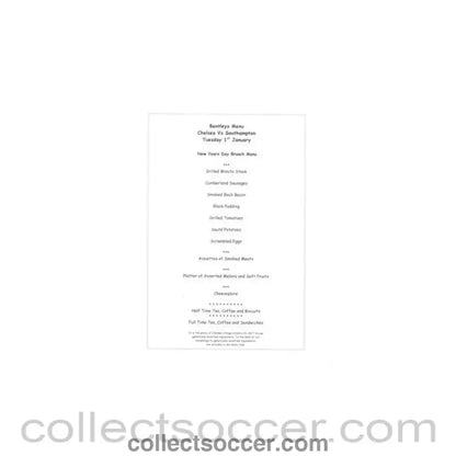 2002 - Chelsea v Southampton Bentleys menu 01/01/2002 - Collect Soccer