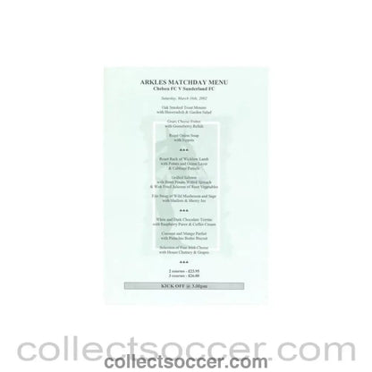 2002 - Chelsea v Sunderland Arkles menu 16/03/2002 - Collect Soccer