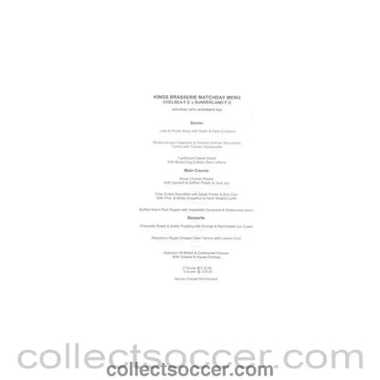 2002 - Chelsea v Sunderland King’s Brasserie menu 30/11/2002