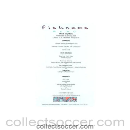 2002 - Chelsea v Tottenham Hotspur Fishnets menu 09/01/2002 Football League - Collect Soccer