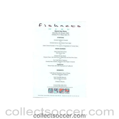 2002 - Chelsea v West Ham United Fishnets menu 26/01/2002 F.A. Cup - Collect Soccer