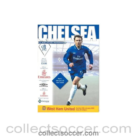 2002 - Chelsea v West Ham United official programme 20/01/2002 Premier League - Collect Soccer