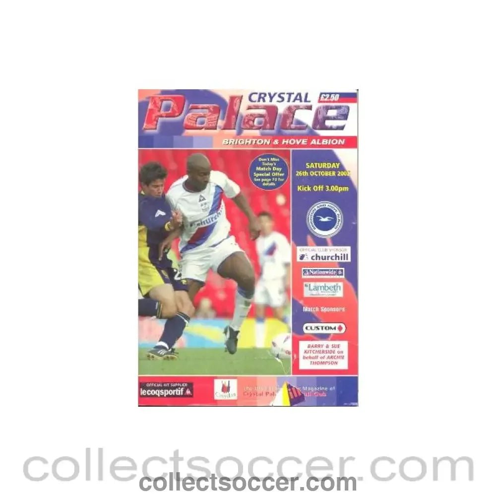 2002 - Crystal Palace v Brighton & Hove Albion official programme 26/10/2002 - Collect Soccer