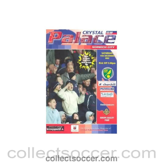 2002 - Crystal Palace v Norwich City official programme 14/12/2002 - Collect Soccer
