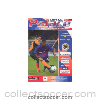 2002 - Crystal Palace v Wolverhampton Wanderers official programme 14/09/2002 - Collect Soccer
