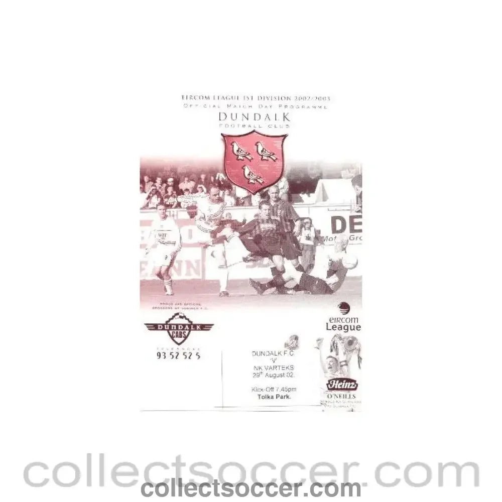 2002 - Dundalk v Varteks official programme 29/08/2002 League - Collect Soccer