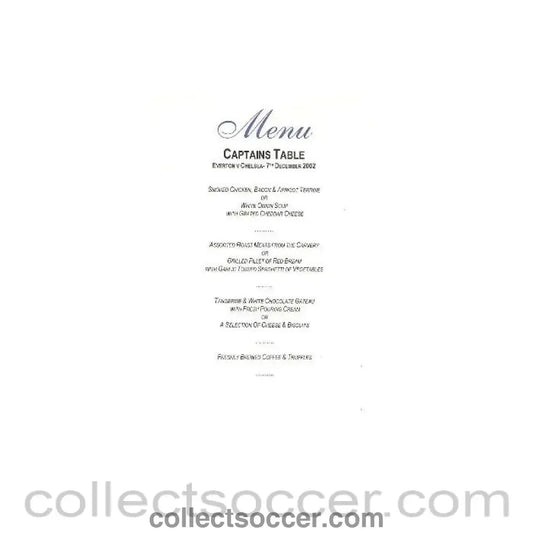 2002 - Everton v Chelsea menu 07/12/2002