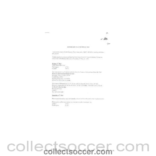 2002 FA Cup Final Itinerary - Collect Soccer
