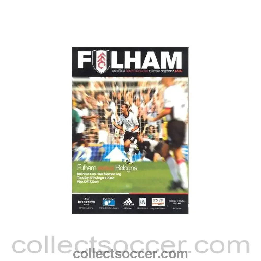 2002 - Fulham v Bologna official programme 27/08/2002 Intertoto Cup Final Second Leg - Collect Soccer