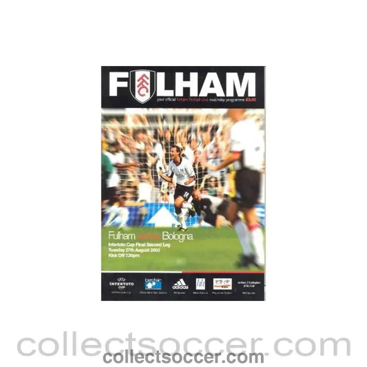 2002 - Fulham v Bologna official programme 27/08/2002 Intertoto Cup Final Second Leg - Collect Soccer