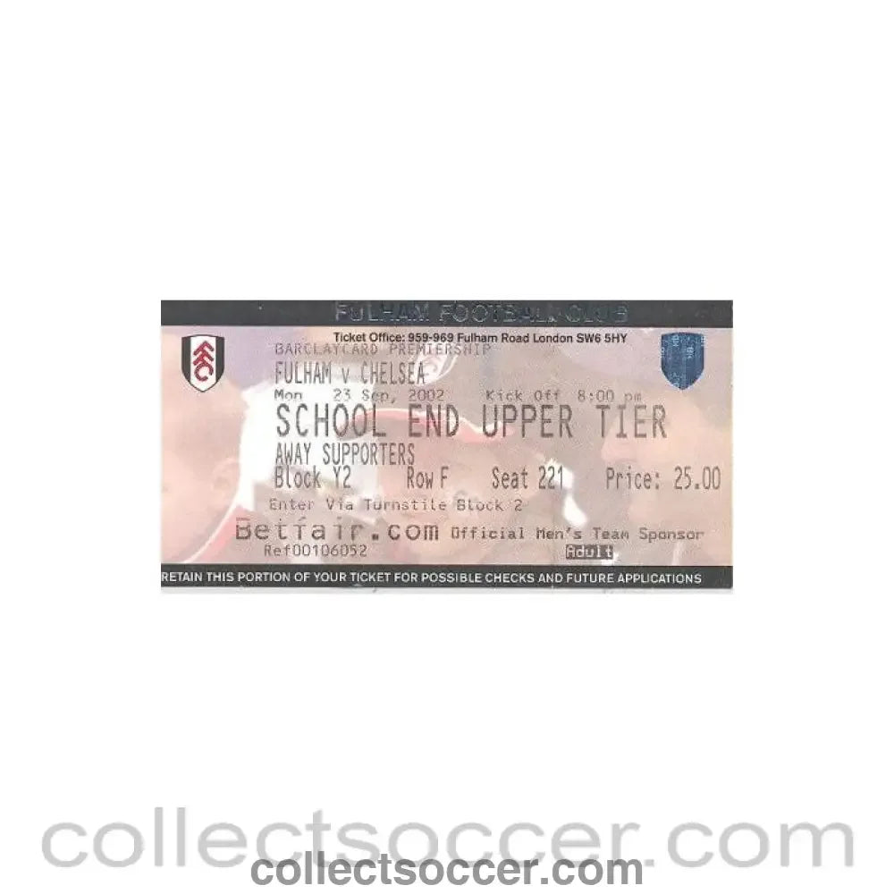 2002 - Fulham v Chelsea ticket 23/09/2002