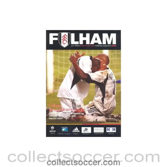 2002 - Fulham v Dynamo Zagreb official programme 14/11/2002 UEFA Cup - Collect Soccer