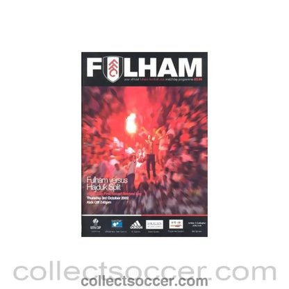 2002 - Fulham v Hajduk Split official programme 03/10/2002 UEFA Cup - Collect Soccer