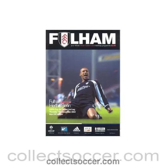 2002 - Fulham v Hertha Berlin official programme 12/12/2002 UEFA Cup - Collect Soccer