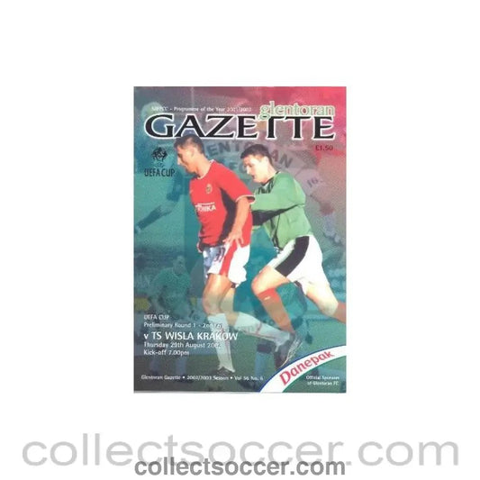 2002 - Glentoran v Wisla Krakow Poland official programme 29/08/2002 UEFA Cup - Collect Soccer